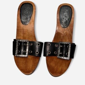 MIA Black Slide Sandals with Buckle Detail